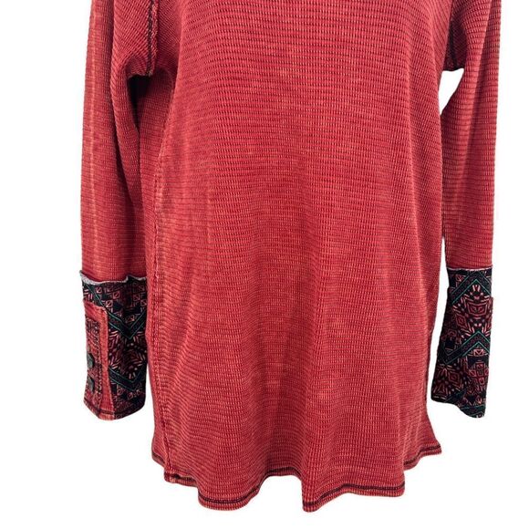 Soft Surroundings Women's Waffle Knit Patchwork Thermal Cuff Top Red XS Boho - Picture 3 of 13